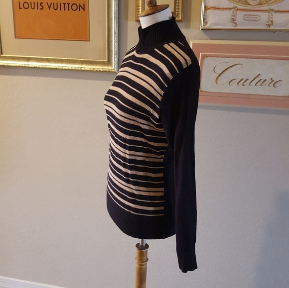 Simon Chang  Black and Gold Striped‎ Long Sleeve Turtleneck - Picture 4 of 6